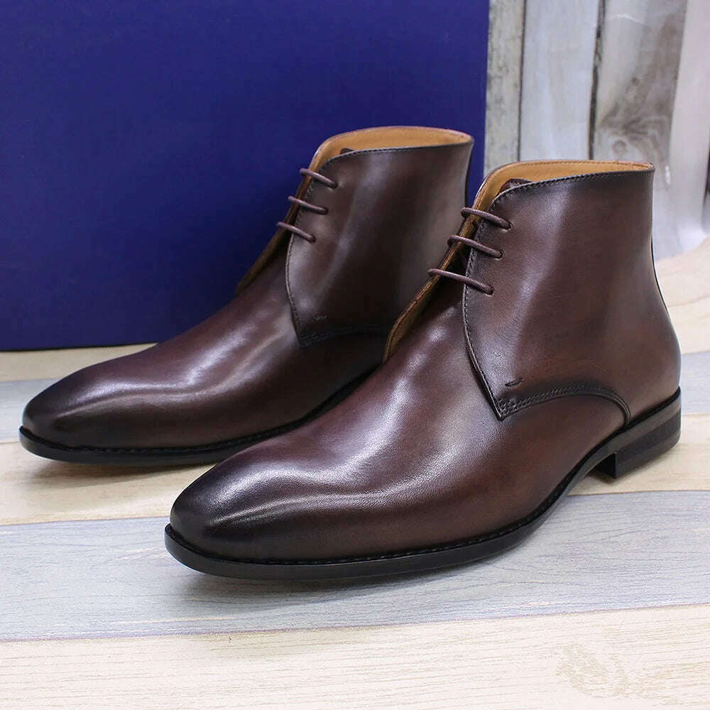 KIMLUD, 3 Eyelet Design Desert Boots Men's Calfskin Genuine Leather Ankle Chukka Boots Comfortable Brand British Style Shoes for Men, KIMLUD Womens Clothes