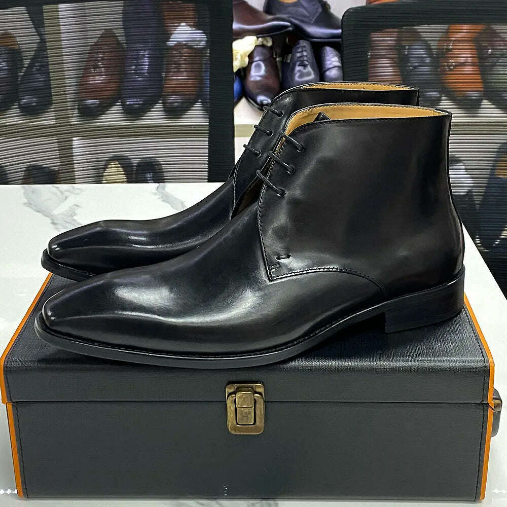 KIMLUD, 3 Eyelet Design Desert Boots Men's Calfskin Genuine Leather Ankle Chukka Boots Comfortable Brand British Style Shoes for Men, KIMLUD Womens Clothes