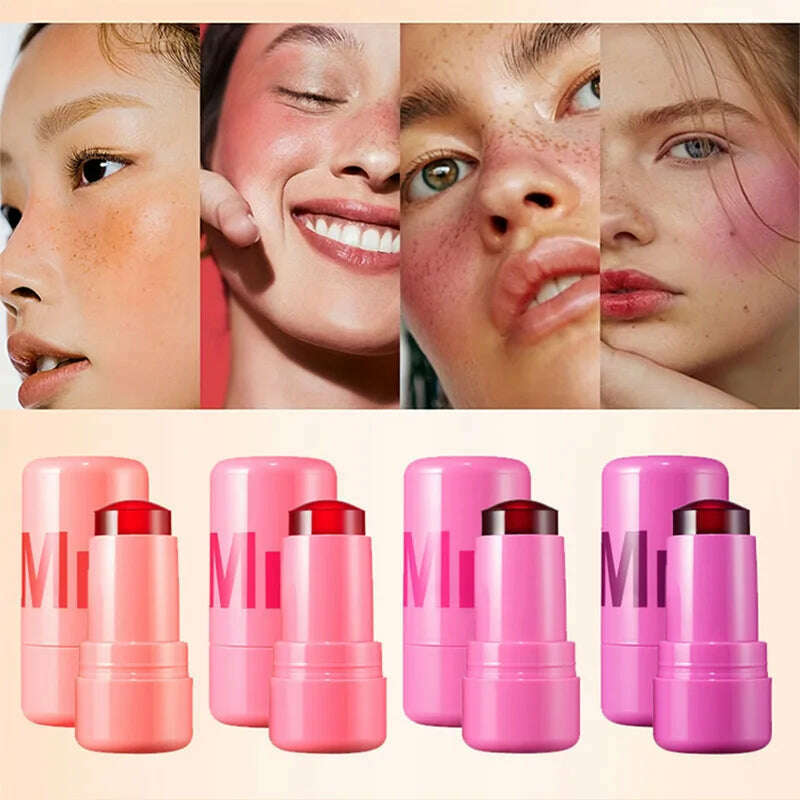 KIMLUD, 3-in-1 Milk Jelly Blush Stick Facial Cheek Stick Moisturizing Flash Lip Gloss Makeup Eye Face Rouge Lasting Brightens Original, 4PCS SET, KIMLUD Womens Clothes