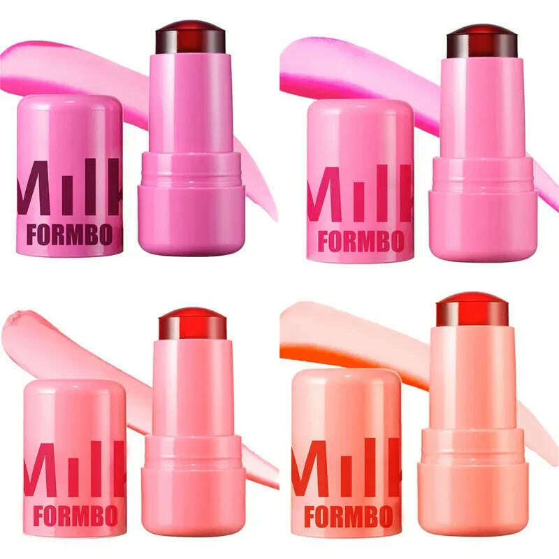 KIMLUD, 3-in-1 Milk Jelly Face Blush Wand Lip Gloss Cheek Tint Long Lasting Lipstick Matte Rouge Juicy Facial Blusher Lipgloss Makeup, Milk 4-piece set, KIMLUD Womens Clothes