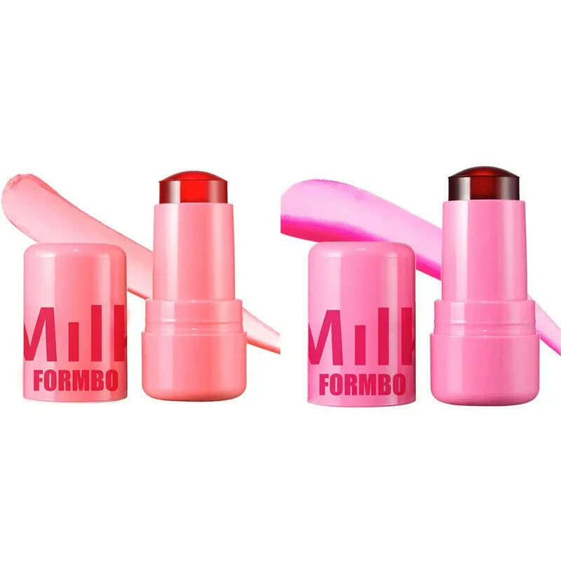 KIMLUD, 3-in-1 Milk Jelly Face Blush Wand Lip Gloss Cheek Tint Long Lasting Lipstick Matte Rouge Juicy Facial Blusher Lipgloss Makeup, Milk 02 and 03, KIMLUD Womens Clothes