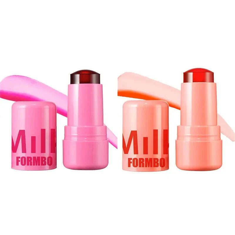 KIMLUD, 3-in-1 Milk Jelly Face Blush Wand Lip Gloss Cheek Tint Long Lasting Lipstick Matte Rouge Juicy Facial Blusher Lipgloss Makeup, Milk 02 and 04, KIMLUD Womens Clothes