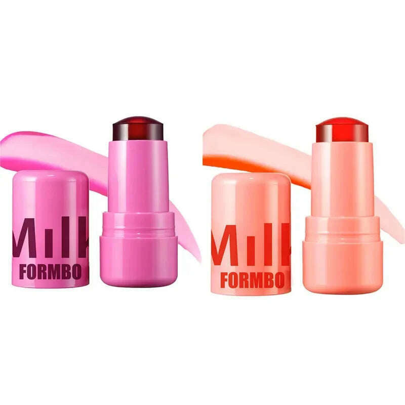 KIMLUD, 3-in-1 Milk Jelly Face Blush Wand Lip Gloss Cheek Tint Long Lasting Lipstick Matte Rouge Juicy Facial Blusher Lipgloss Makeup, Milk 01 and 04, KIMLUD Womens Clothes