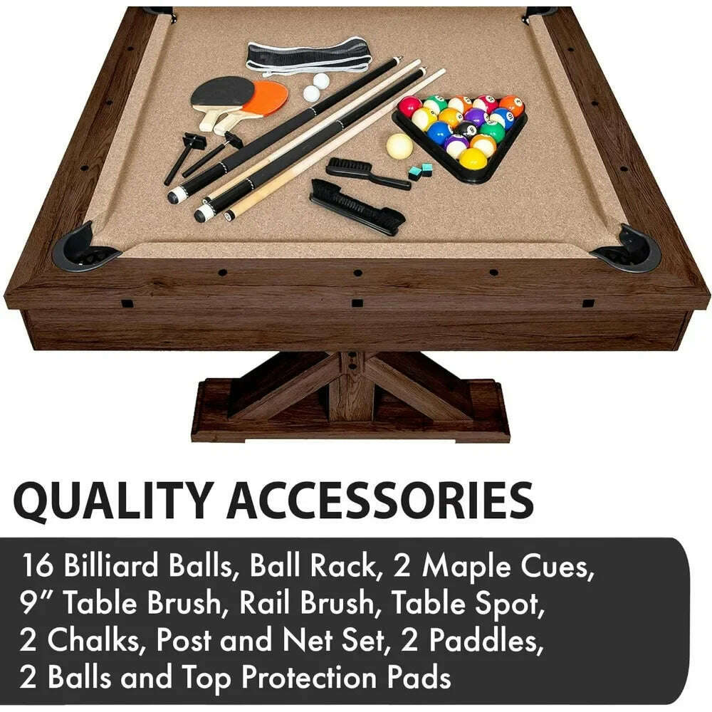 3 in 1 Multi Game Pool Table with Dining Top Pool Ping Pong Combo, 7 FT Includes Pool Table Accessories and Tennis - KIMLUD