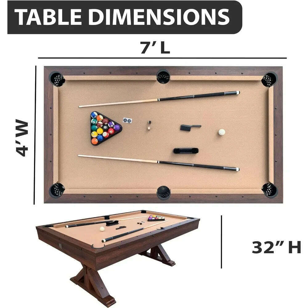 3 in 1 Multi Game Pool Table with Dining Top Pool Ping Pong Combo, 7 FT Includes Pool Table Accessories and Tennis - KIMLUD