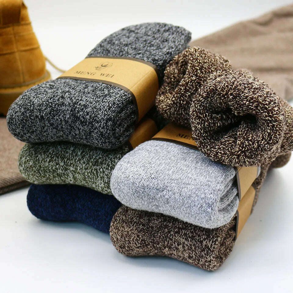 3 Pairs Winter Men's Merino Wool Socks Super Thick Warm High Quality Harajuku Retro Snow Casual Antifreeze Cashmere Socks Men - KIMLUD