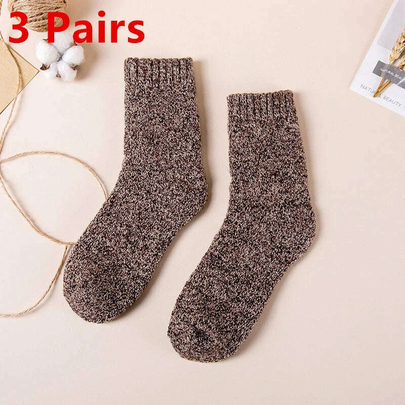 3 Pairs Winter Men's Merino Wool Socks Super Thick Warm High Quality Harajuku Retro Snow Casual Antifreeze Cashmere Socks Men - KIMLUD