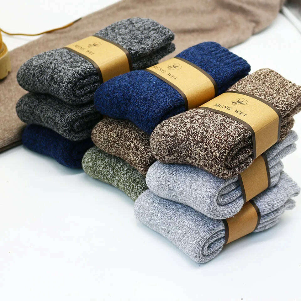 3 Pairs Winter Men's Merino Wool Socks Super Thick Warm High Quality Harajuku Retro Snow Casual Antifreeze Cashmere Socks Men - KIMLUD