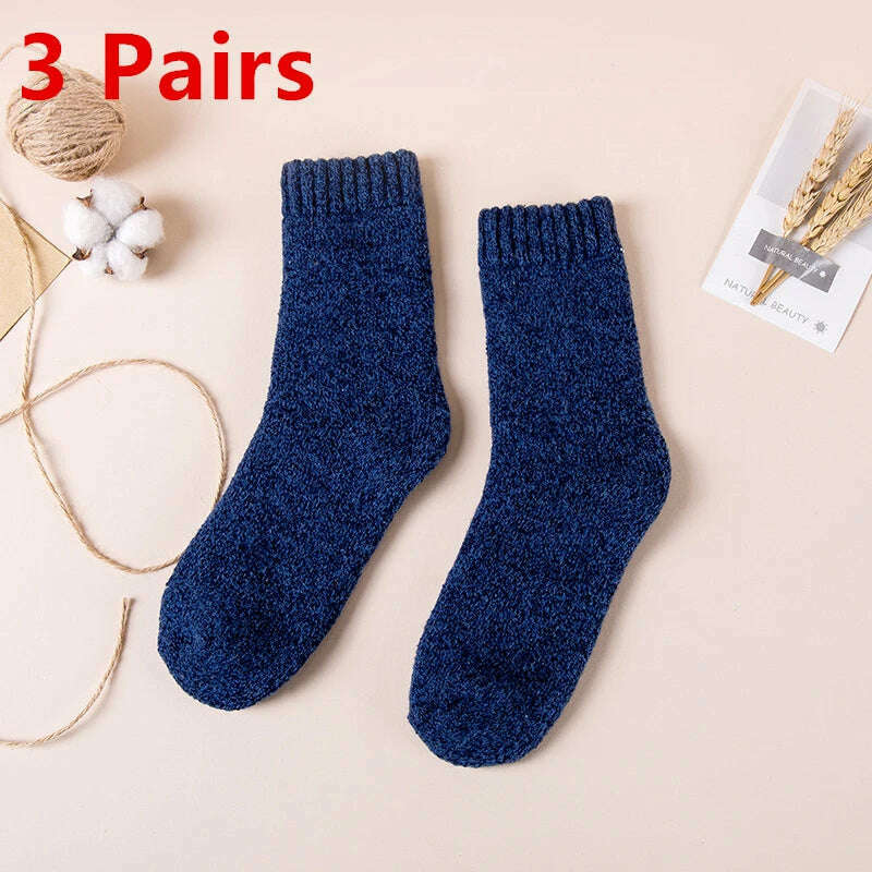 3 Pairs Winter Men's Merino Wool Socks Super Thick Warm High Quality Harajuku Retro Snow Casual Antifreeze Cashmere Socks Men - KIMLUD