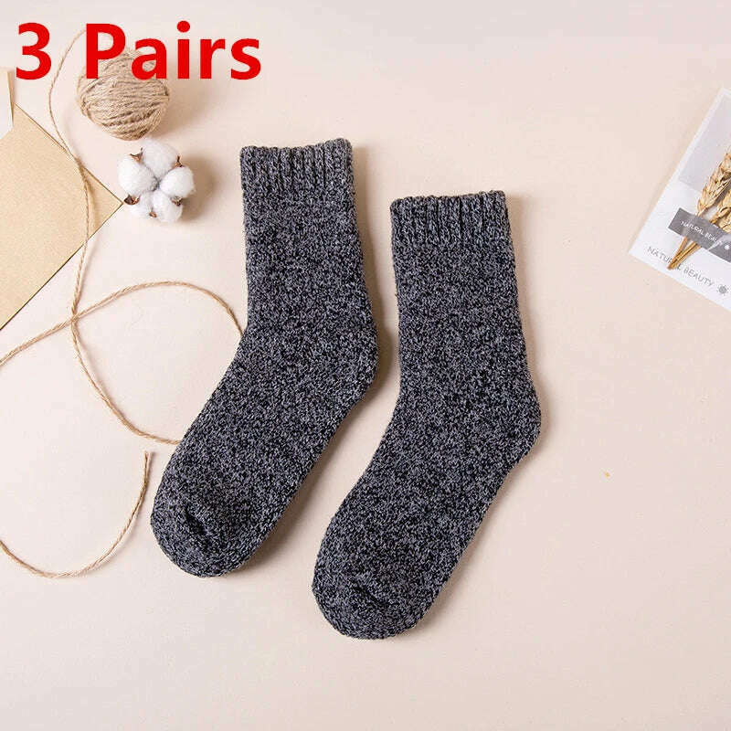 3 Pairs Winter Men's Merino Wool Socks Super Thick Warm High Quality Harajuku Retro Snow Casual Antifreeze Cashmere Socks Men - KIMLUD