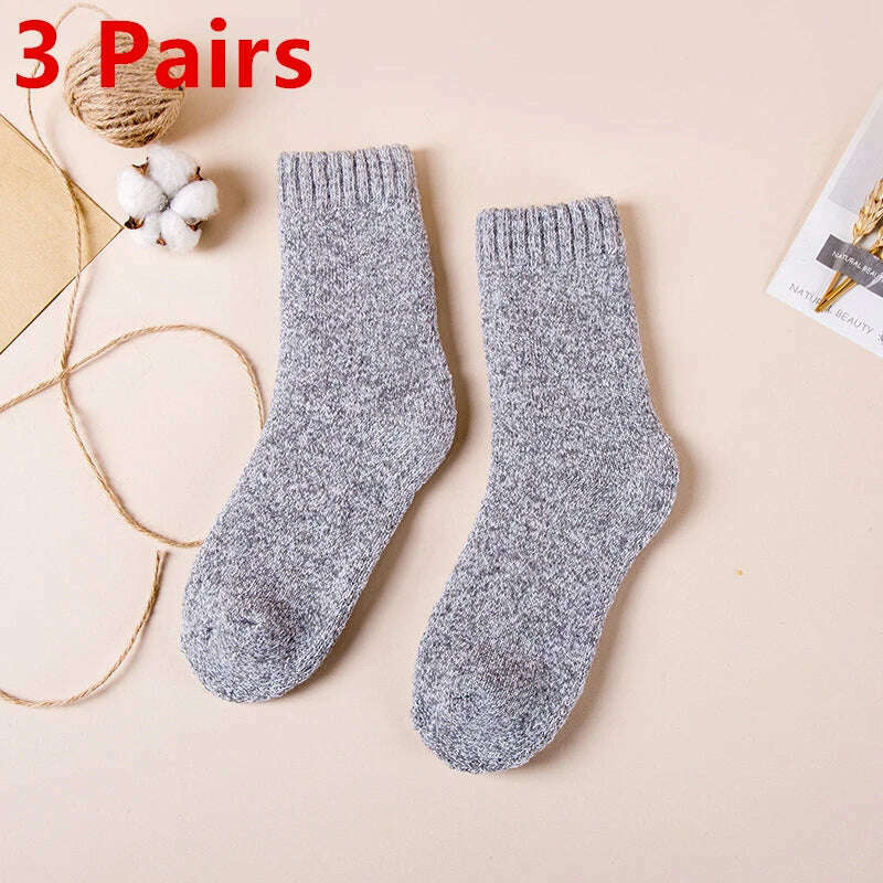 3 Pairs Winter Men's Merino Wool Socks Super Thick Warm High Quality Harajuku Retro Snow Casual Antifreeze Cashmere Socks Men - KIMLUD