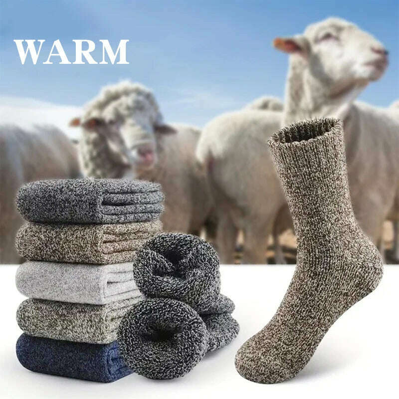 3 Pairs Winter Warm Thick Towel bottom Man Socks Wool Male Socks Slipper Socks Merino Wool Socks Against Cold Snow Socks 39-44 - KIMLUD