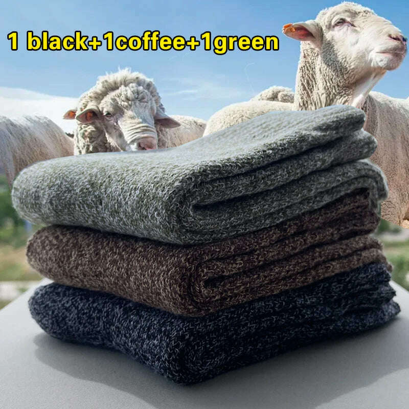 3 Pairs Winter Warm Thick Towel bottom Man Socks Wool Male Socks Slipper Socks Merino Wool Socks Against Cold Snow Socks 39-44 - KIMLUD