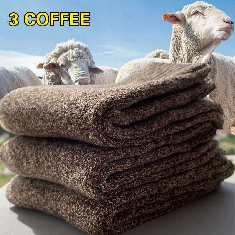 3 Pairs Winter Warm Thick Towel bottom Man Socks Wool Male Socks Slipper Socks Merino Wool Socks Against Cold Snow Socks 39-44 - KIMLUD