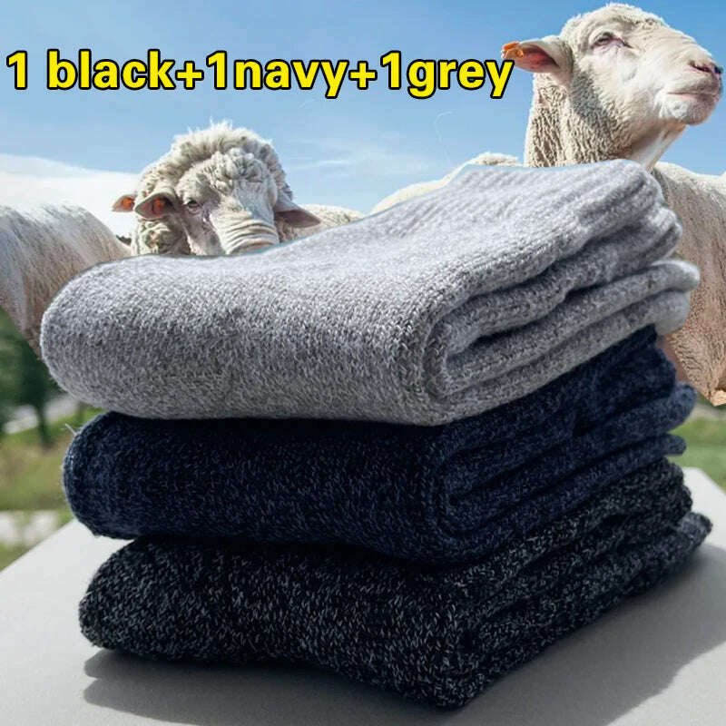 3 Pairs Winter Warm Thick Towel bottom Man Socks Wool Male Socks Slipper Socks Merino Wool Socks Against Cold Snow Socks 39-44 - KIMLUD