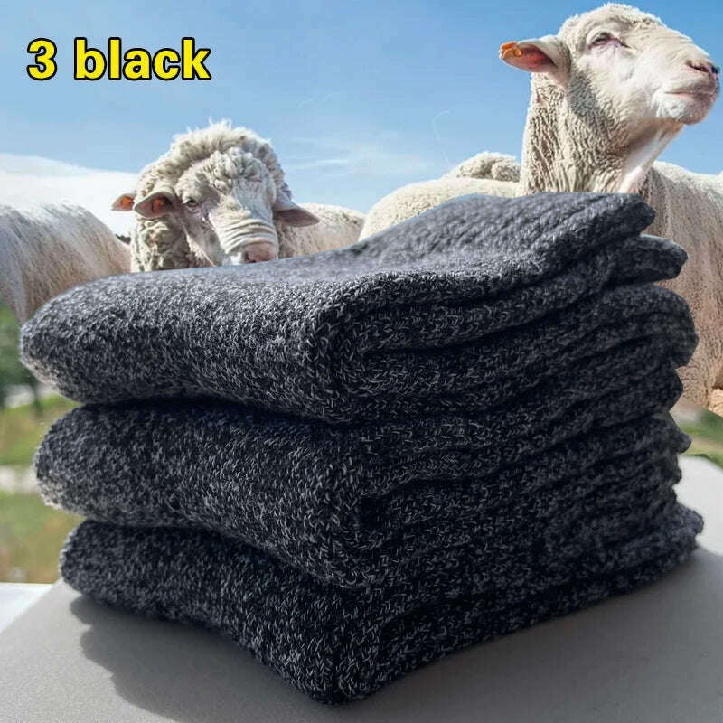 3 Pairs Winter Warm Thick Towel bottom Man Socks Wool Male Socks Slipper Socks Merino Wool Socks Against Cold Snow Socks 39-44 - KIMLUD