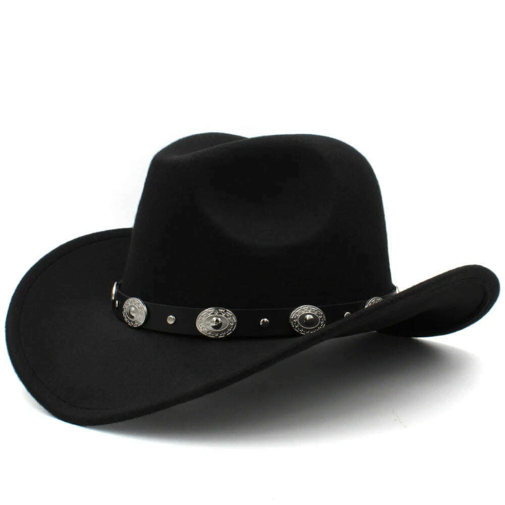 KIMLUD, 3 Sizes Parent-child Men Women Kids Western Cowboy Hats Wide Brim Panama Sunhats Fedora Caps Trilby Jazz Sombrero Travel Party, black / 53-54CM, KIMLUD Womens Clothes
