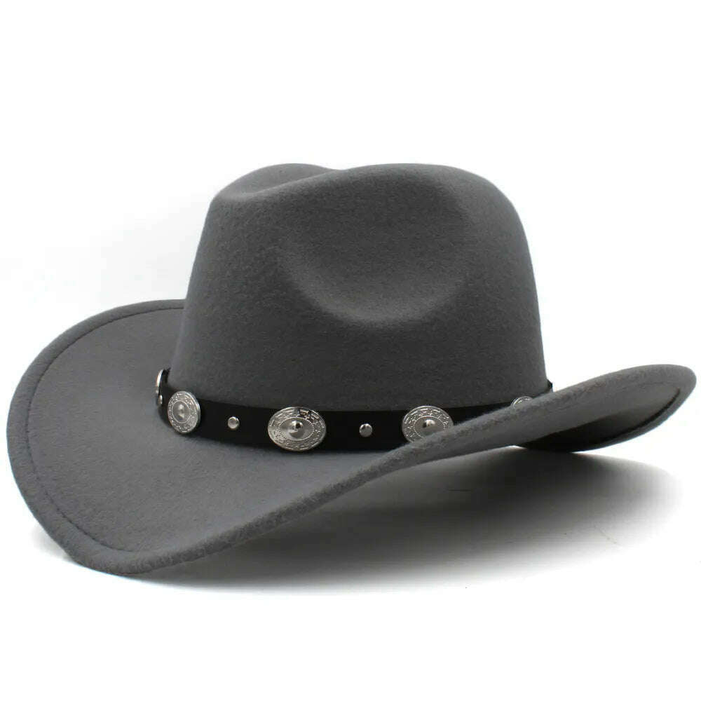 KIMLUD, 3 Sizes Parent-child Men Women Kids Western Cowboy Hats Wide Brim Panama Sunhats Fedora Caps Trilby Jazz Sombrero Travel Party, GRAY / 53-54CM, KIMLUD Womens Clothes