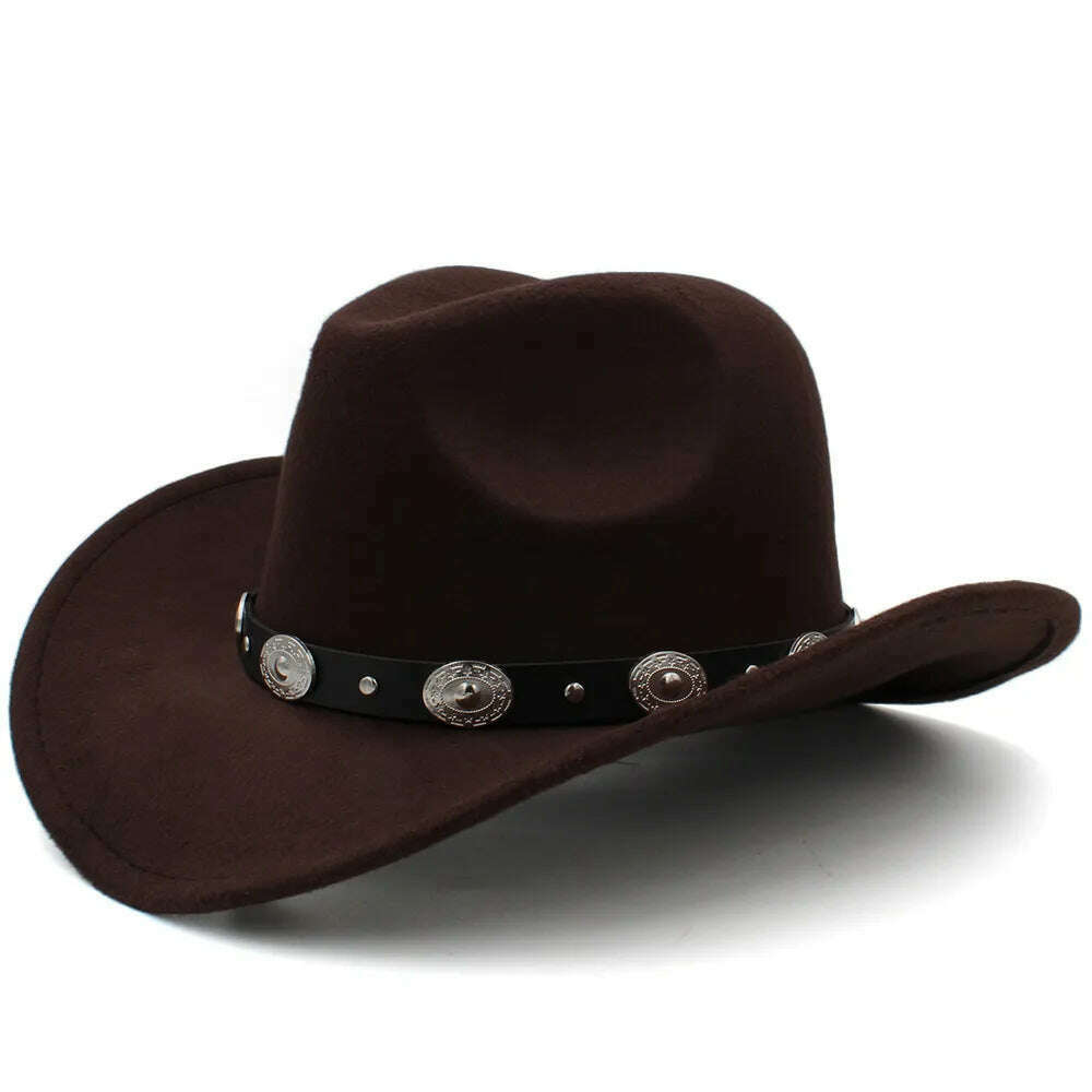 KIMLUD, 3 Sizes Parent-child Men Women Kids Western Cowboy Hats Wide Brim Panama Sunhats Fedora Caps Trilby Jazz Sombrero Travel Party, Brown / 53-54CM, KIMLUD Womens Clothes