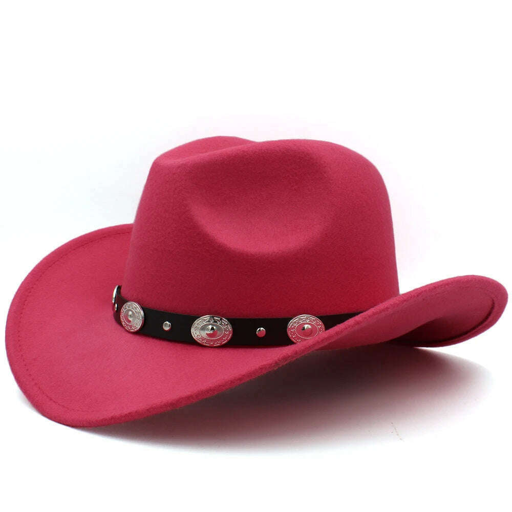 KIMLUD, 3 Sizes Parent-child Men Women Kids Western Cowboy Hats Wide Brim Panama Sunhats Fedora Caps Trilby Jazz Sombrero Travel Party, Rose Red / 53-54CM, KIMLUD Womens Clothes