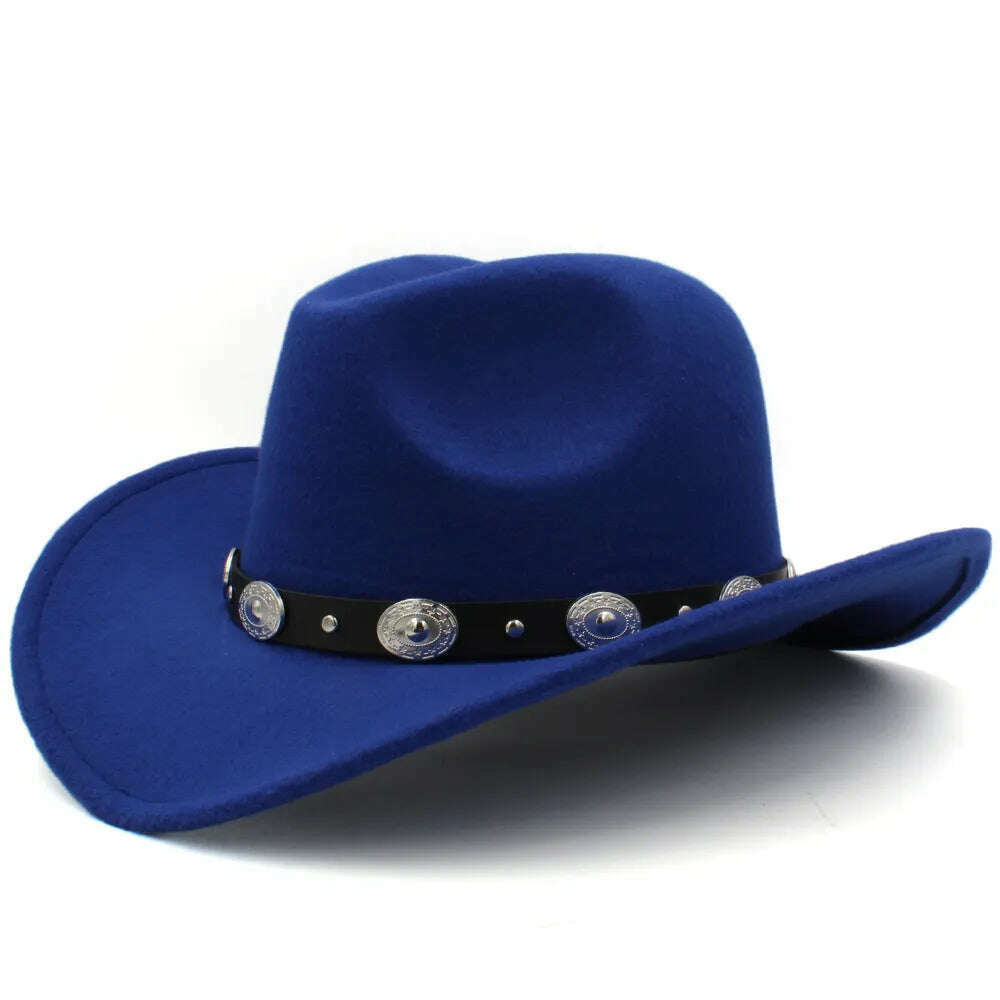 KIMLUD, 3 Sizes Parent-child Men Women Kids Western Cowboy Hats Wide Brim Panama Sunhats Fedora Caps Trilby Jazz Sombrero Travel Party, Blue / 53-54CM, KIMLUD Womens Clothes