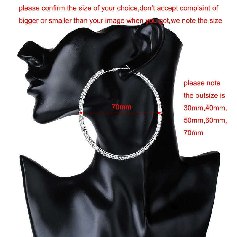 KIMLUD, 30-80mm Big Hoop Earrings For Women Girls Circle Crystal Rhinestone Earrings Black Gold Silver Color Round Earings Party Gift, KIMLUD Womens Clothes