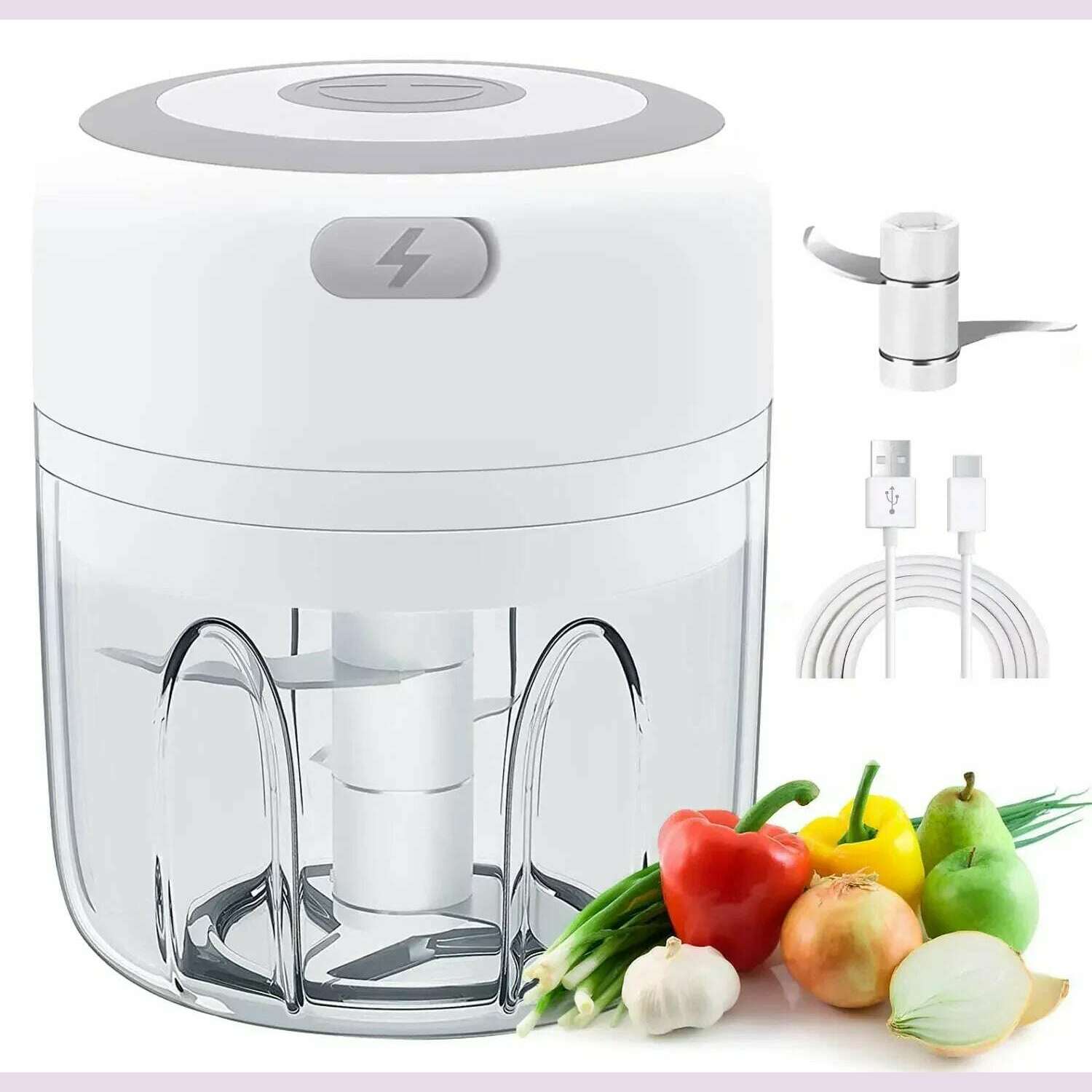 KIMLUD, 300ML Electric Garlic Chopper USB Charging Food Vegetable Meat Crusher Stainless Steel Mini Chili Garlic Masher Kitchen Gadgets, KIMLUD Womens Clothes