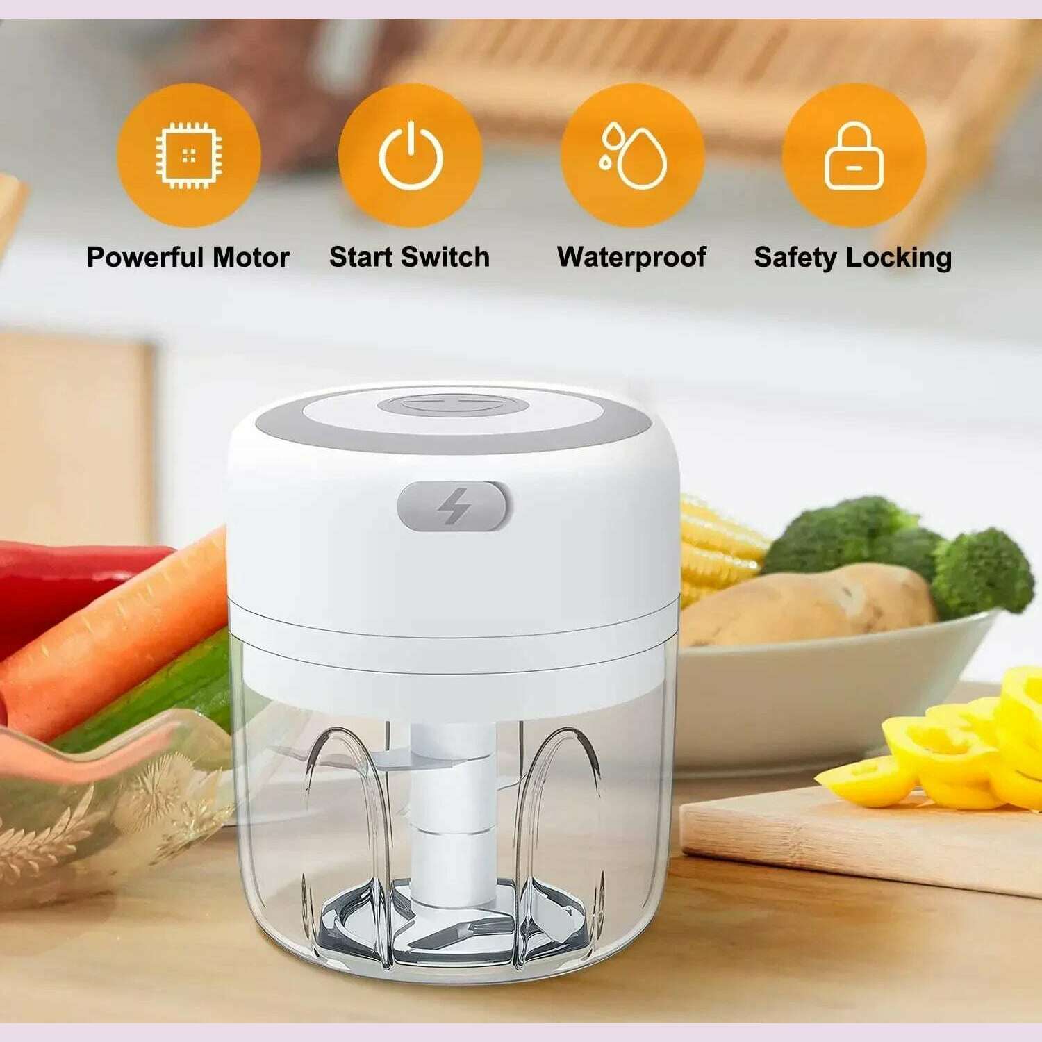 KIMLUD, 300ML Electric Garlic Chopper USB Charging Food Vegetable Meat Crusher Stainless Steel Mini Chili Garlic Masher Kitchen Gadgets, KIMLUD Womens Clothes