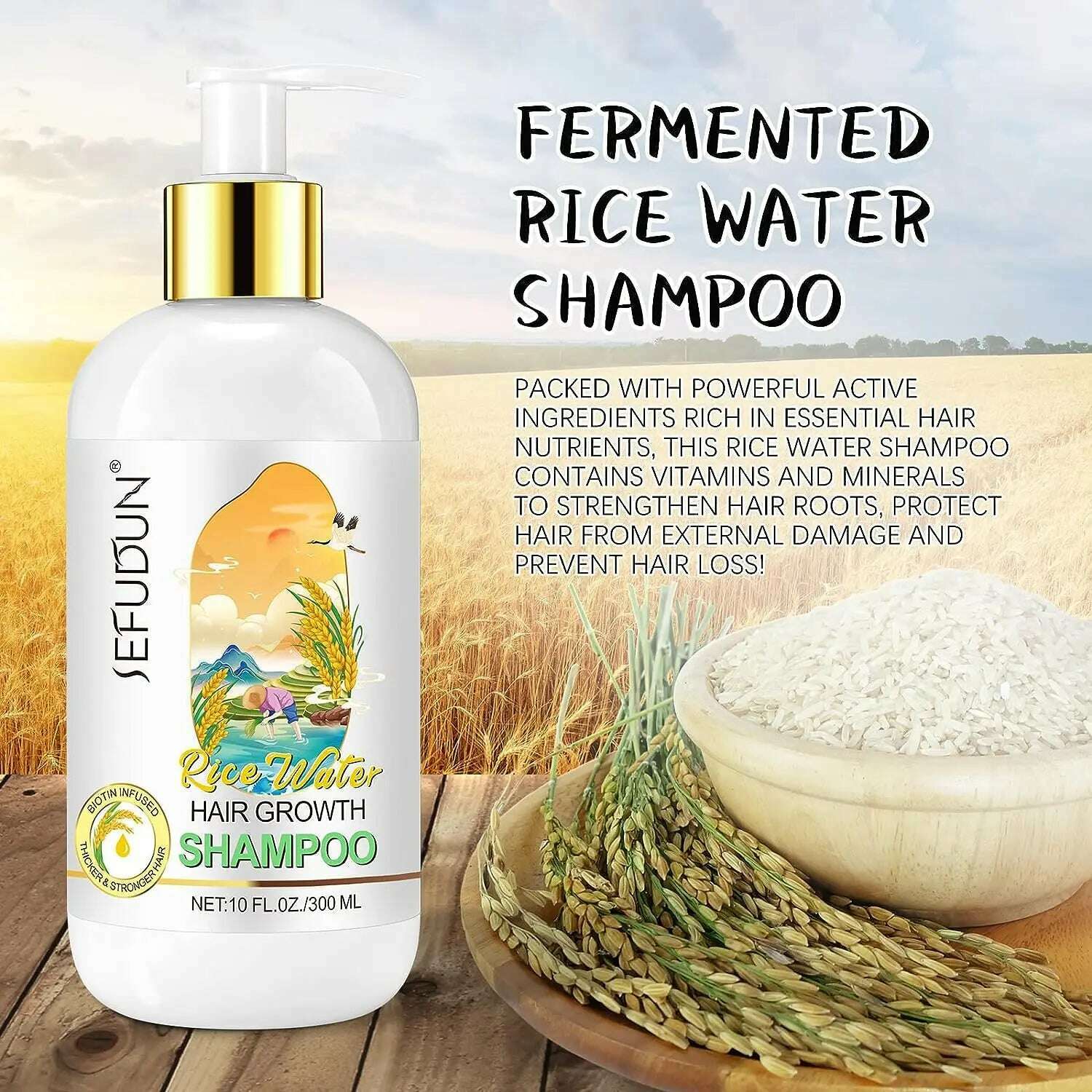 KIMLUD, 300ml Tradition Wash Rice Water Hair Shampoo Anti Hair Loss Treatment Fast Growth Anti Dandruff Shampoo Professional Hair Care, KIMLUD Womens Clothes