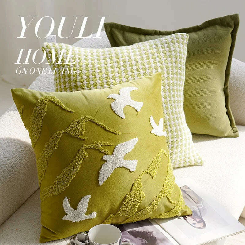 30X50/45X45CM Green Flying Bird Throw Pillow Cover Light Luxury Stamping Waist Cushion Cover Decor Home Decorative Pillowcase - KIMLUD