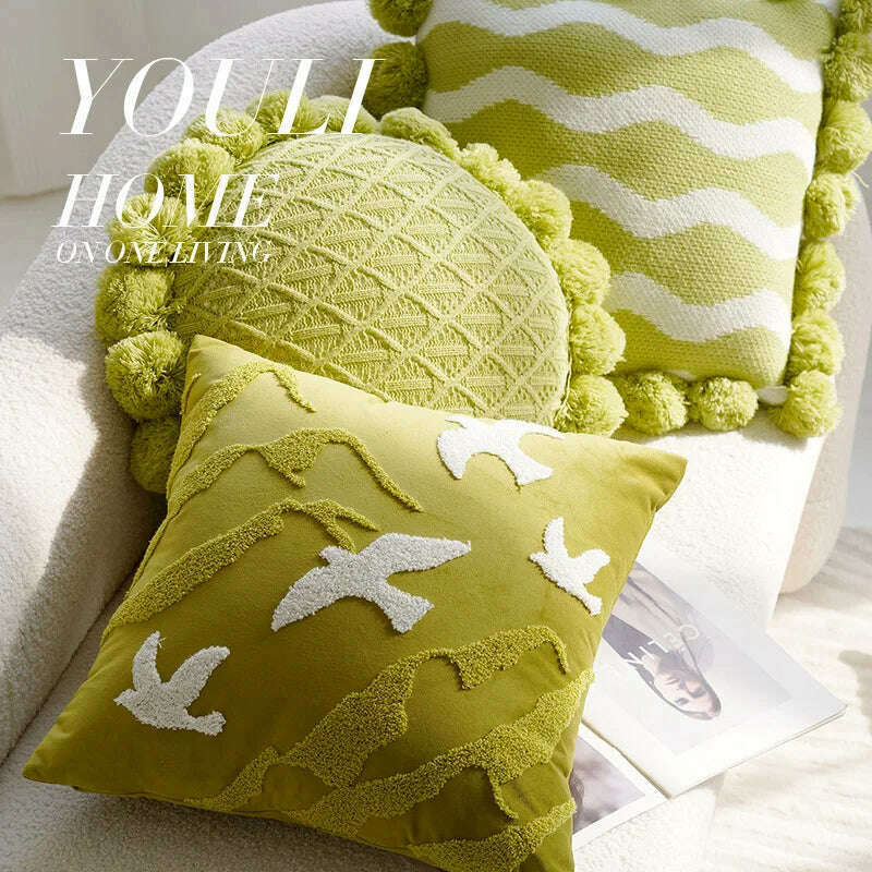 30X50/45X45CM Green Flying Bird Throw Pillow Cover Light Luxury Stamping Waist Cushion Cover Decor Home Decorative Pillowcase - KIMLUD