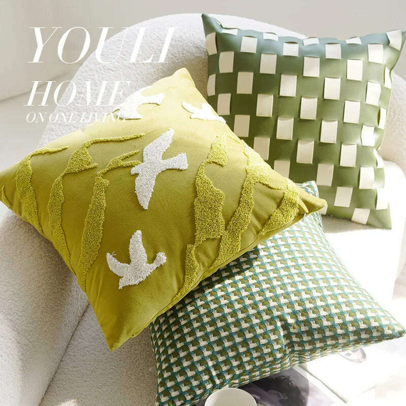 30X50/45X45CM Green Flying Bird Throw Pillow Cover Light Luxury Stamping Waist Cushion Cover Decor Home Decorative Pillowcase - KIMLUD