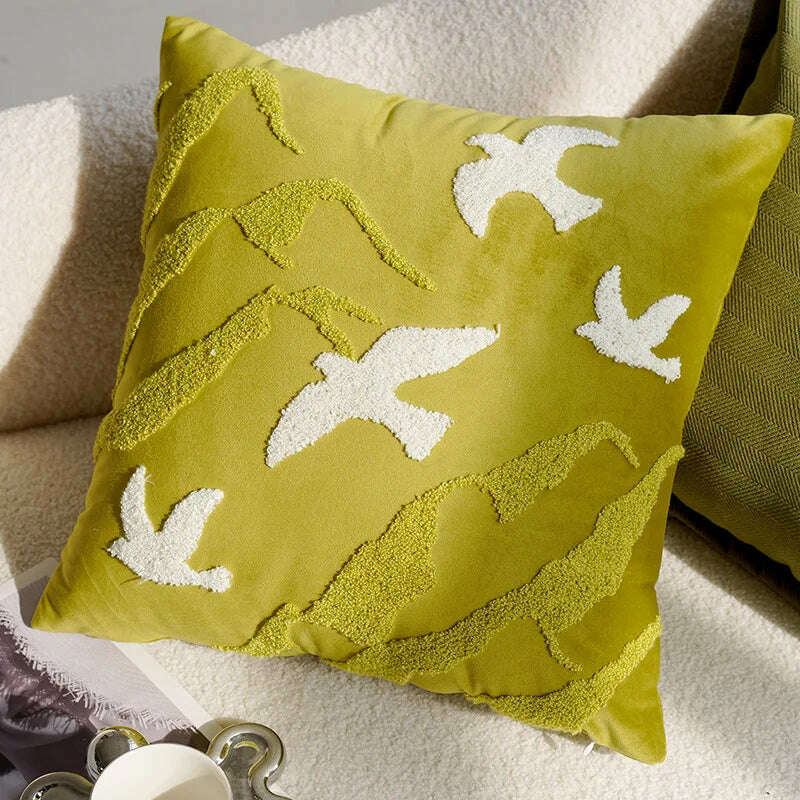 30X50/45X45CM Green Flying Bird Throw Pillow Cover Light Luxury Stamping Waist Cushion Cover Decor Home Decorative Pillowcase - KIMLUD