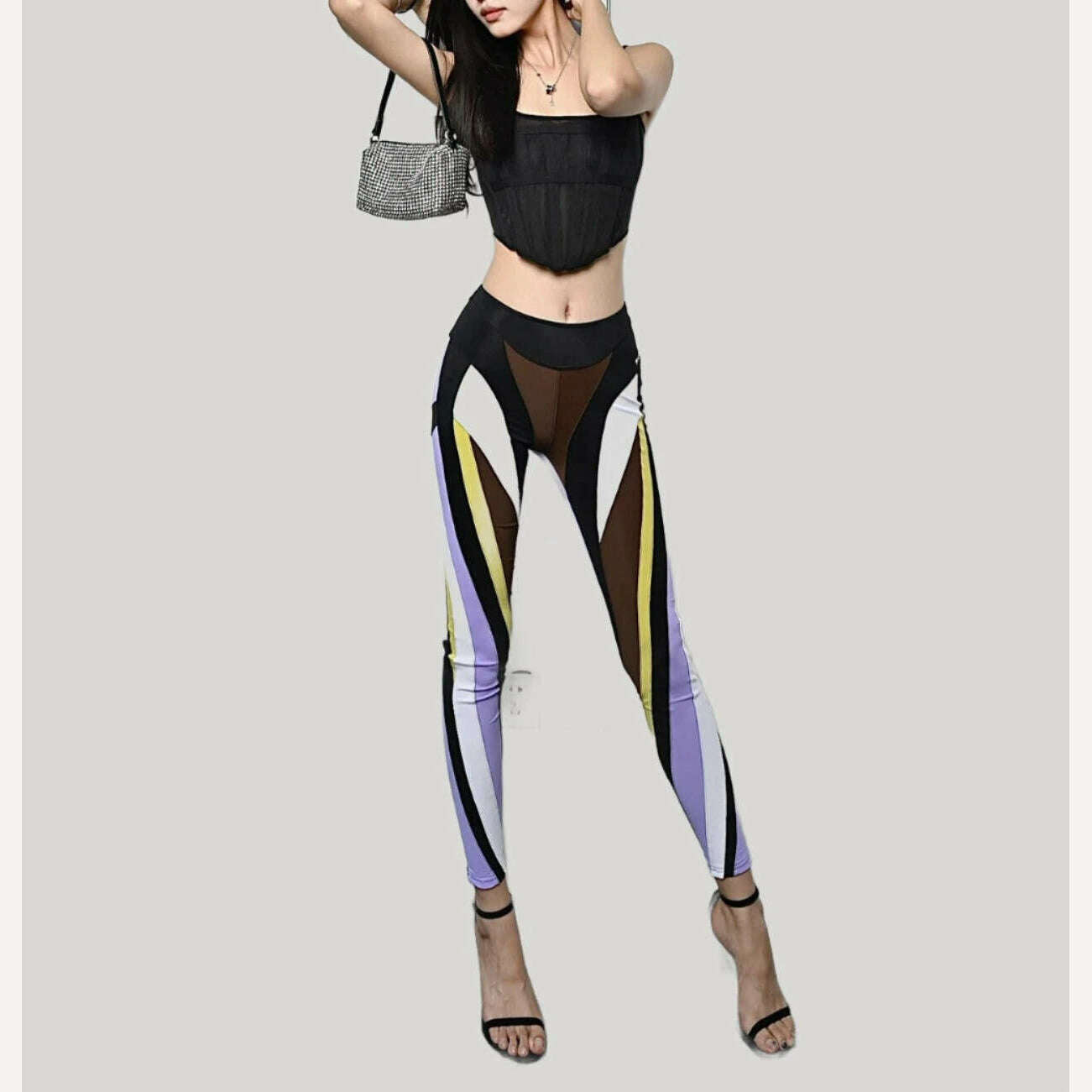 KIMLUD, 3.13 Women's Leggings 2024 Summer New Elastic Mesh Contrast Patchwork Women's Tight Pants y2k Sports Yoga Pants Traf, KIMLUD Womens Clothes