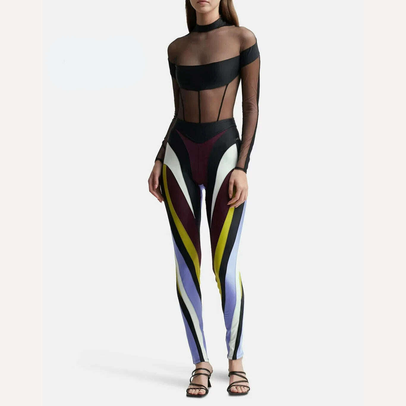 KIMLUD, 3.13 Women's Leggings 2024 Summer New Elastic Mesh Contrast Patchwork Women's Tight Pants y2k Sports Yoga Pants Traf, As Picture 3 / L, KIMLUD Womens Clothes