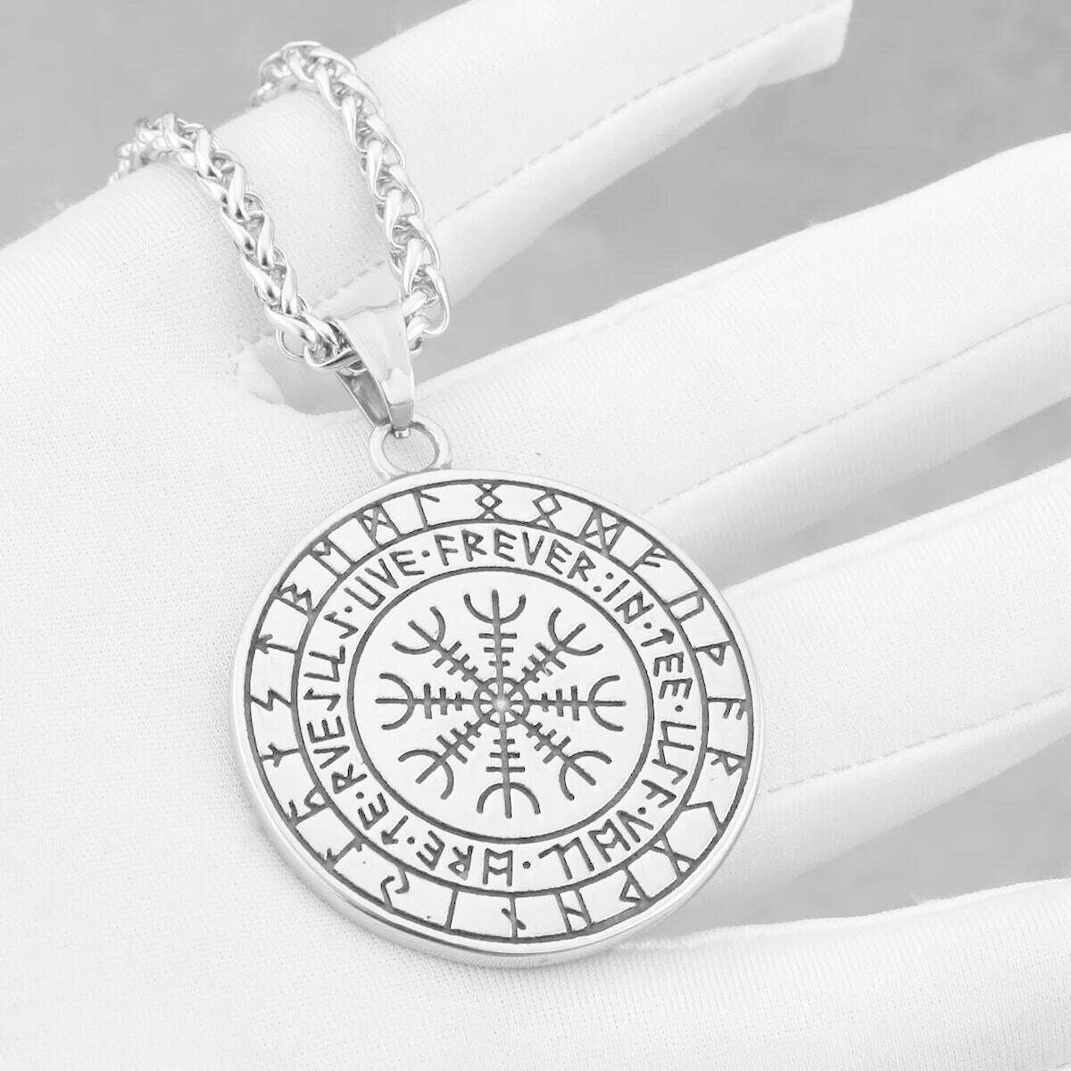 316L Stainless Steel Viking Odin Wolf Necklace Men's Back Helm of Awe Rune Amulet Odin Symbol Pendant Necklace Gift Punk Jewelry - KIMLUD