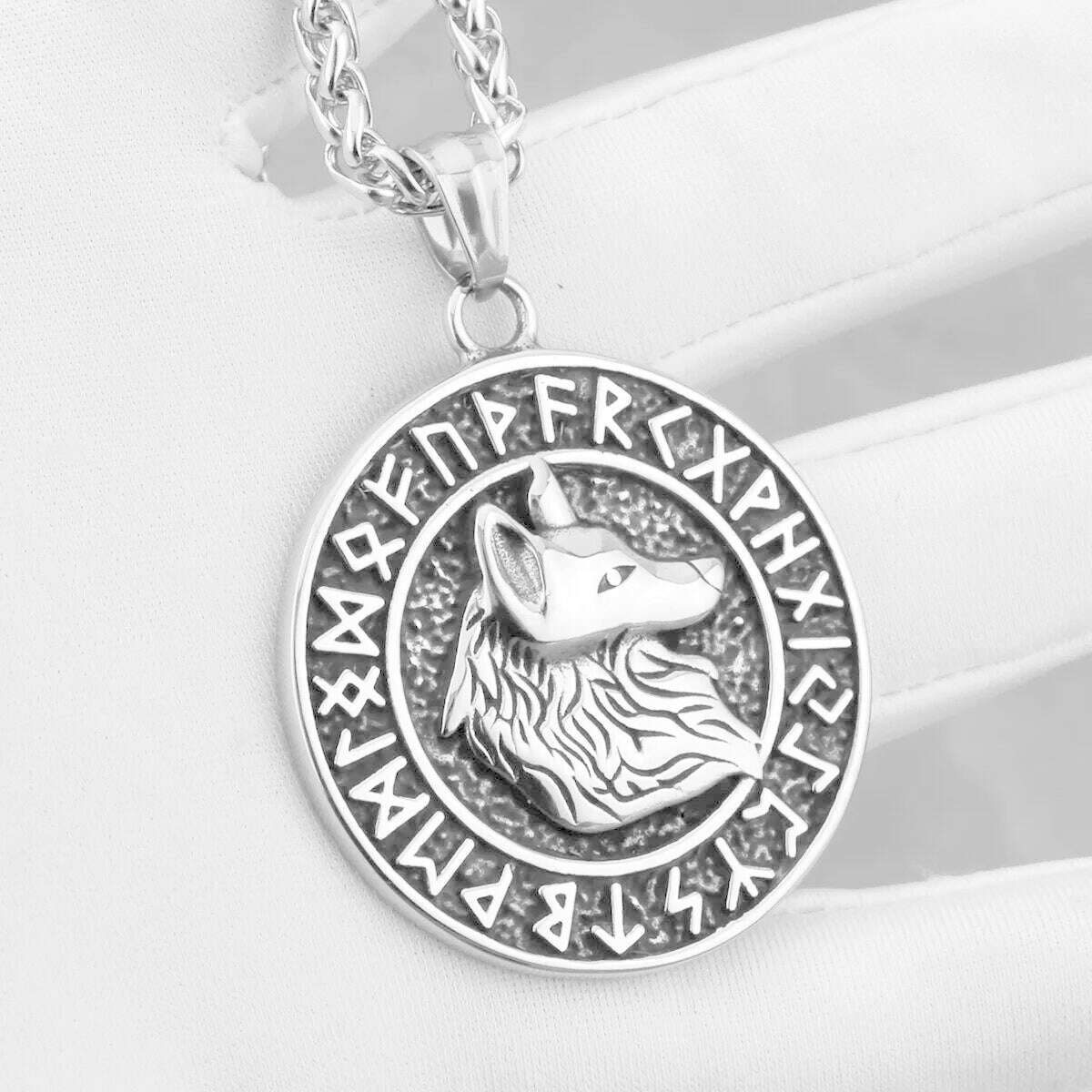 316L Stainless Steel Viking Odin Wolf Necklace Men's Back Helm of Awe Rune Amulet Odin Symbol Pendant Necklace Gift Punk Jewelry - KIMLUD