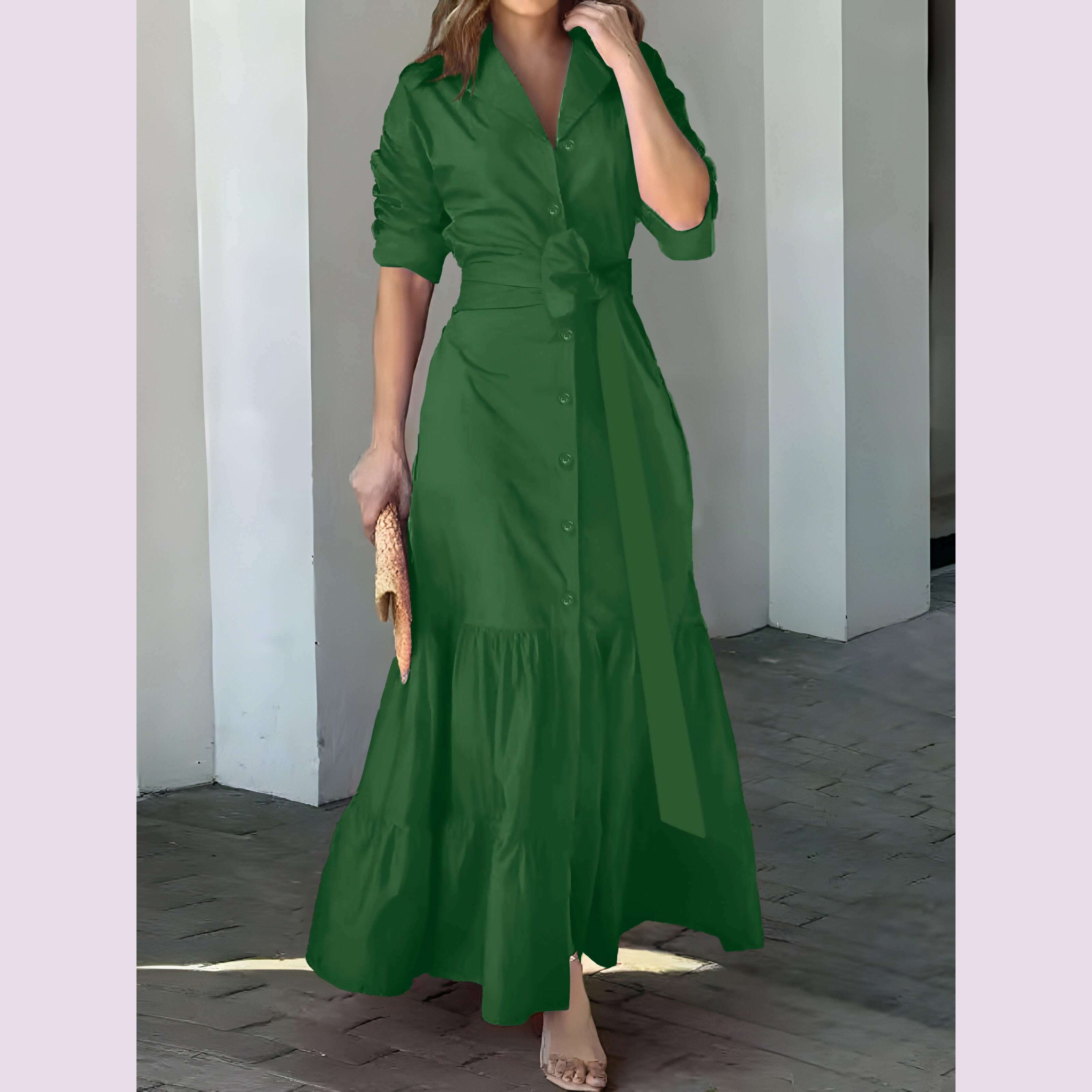stunning-ruffled-maxi-dress---solid-button-front-belted-waist-elegant-ruched-sleeve-flowy-design-womens-clothing-for-special-occasionskimlud-womens-fashion-34625579