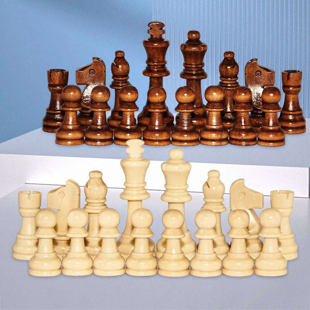 KIMLUD, 32 Pieses Wooden Chess Standard Tournamen Staunton Wood Chessmen 8cm King Height Suit Beginner Pieces Educational Toy, KIMLUD Womens Clothes