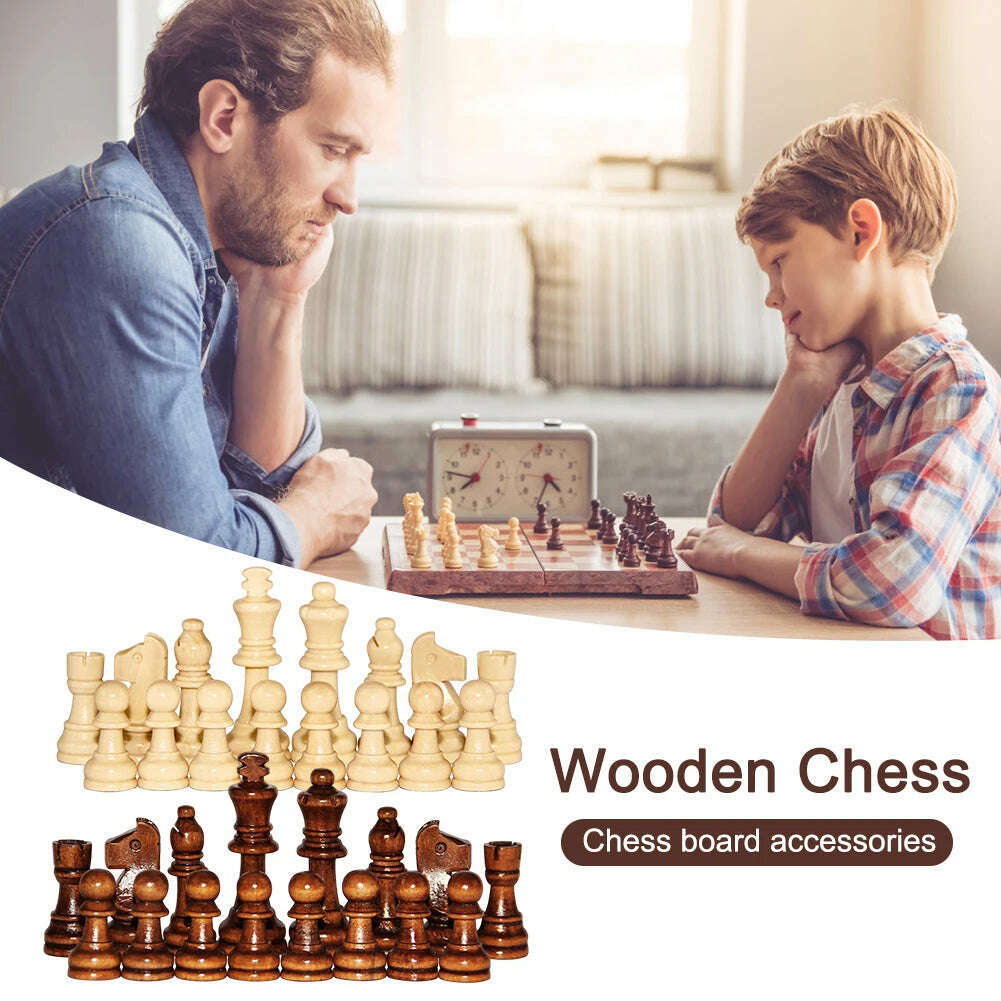 KIMLUD, 32 Pieses Wooden Chess Standard Tournamen Staunton Wood Chessmen 8cm King Height Suit Beginner Pieces Educational Toy, KIMLUD Womens Clothes