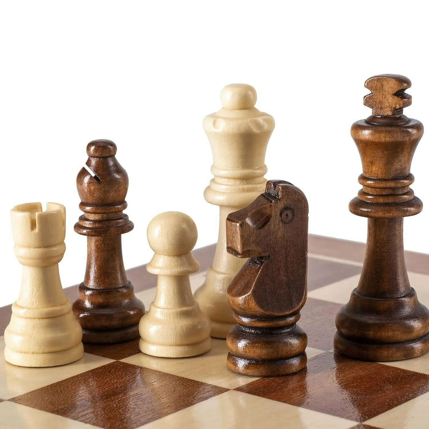32 Pieses Wooden Chess Standard Tournamen Staunton Wood Chessmen 8cm King Height,Chess Pieces Only No Board - KIMLUD