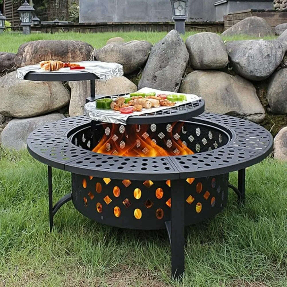KIMLUD, 36 Inch Three in One Fire Pit with 2 Grills, Outdoor Wood Burning Fire Pit with Cover, Matchstick, and Circular Waterproof Cover, 36 inch / United States, KIMLUD APPAREL - Womens Clothes