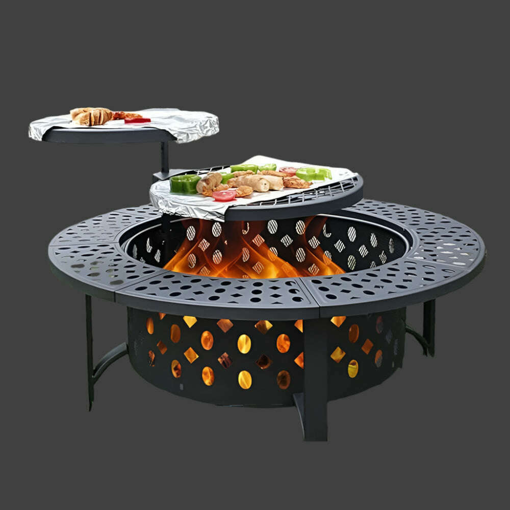 KIMLUD, 36 Inch Three in One Fire Pit with 2 Grills, Outdoor Wood Burning Fire Pit with Cover, Matchstick, and Circular Waterproof Cover, KIMLUD Womens Clothes
