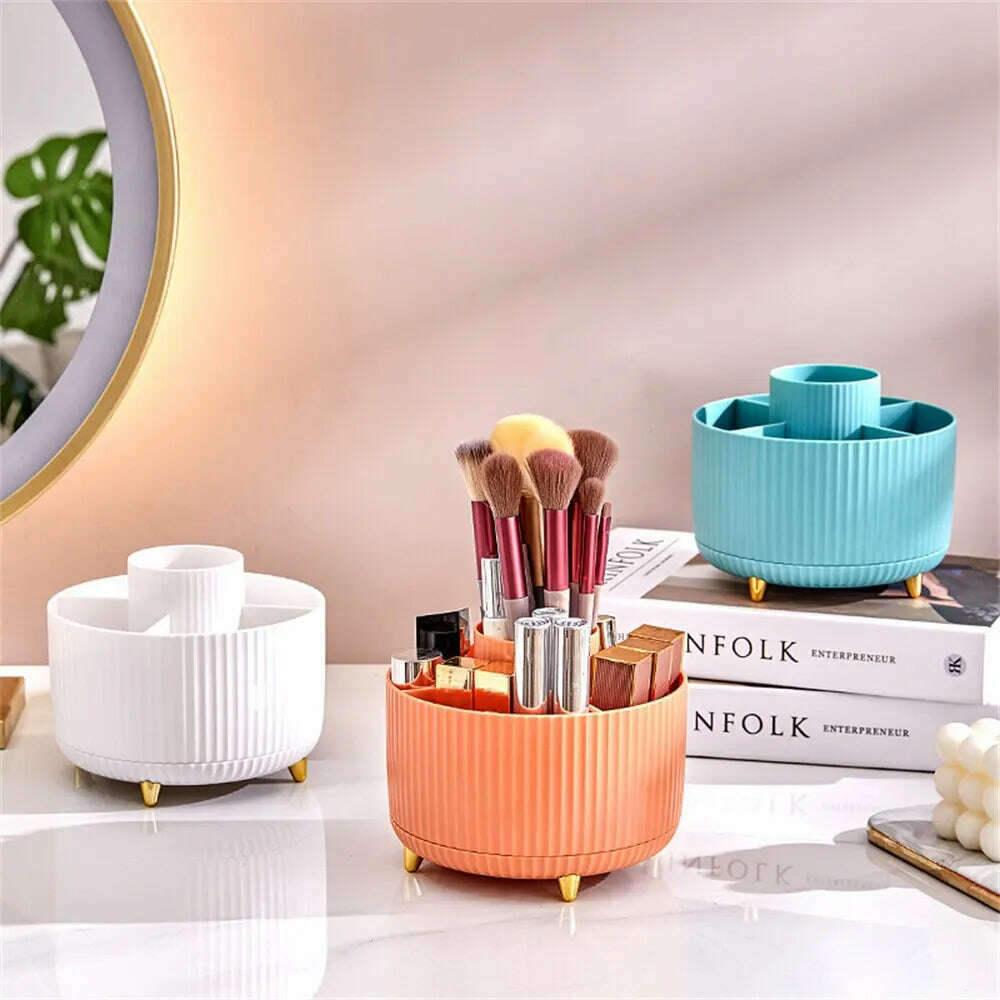 360°Rotating Desktop Makeup Brushes Organizer Cosmetic Storage Box Portable Lipstick Holder Skincare Pen Organizer Stand - KIMLUD