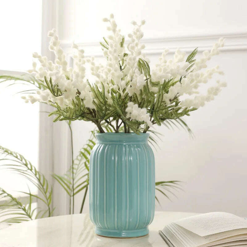 38cm Fake Acacia Artificial Flowers Yellow Mimosa Spray Cherry Fruit Branch Wedding Home Table Decoration Fake Flower - KIMLUD