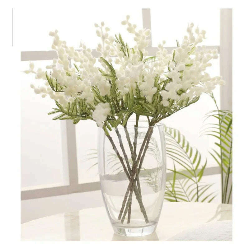 38cm Fake Acacia Artificial Flowers Yellow Mimosa Spray Cherry Fruit Branch Wedding Home Table Decoration Fake Flower - KIMLUD