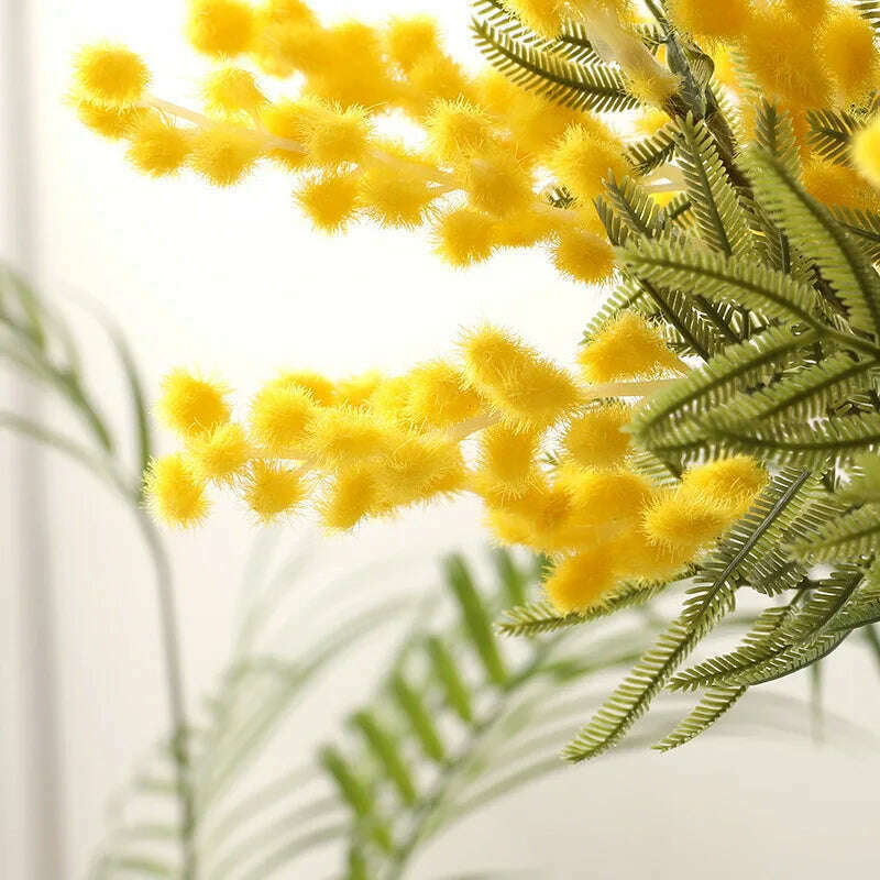 38cm Fake Acacia Artificial Flowers Yellow Mimosa Spray Cherry Fruit Branch Wedding Home Table Decoration Fake Flower - KIMLUD