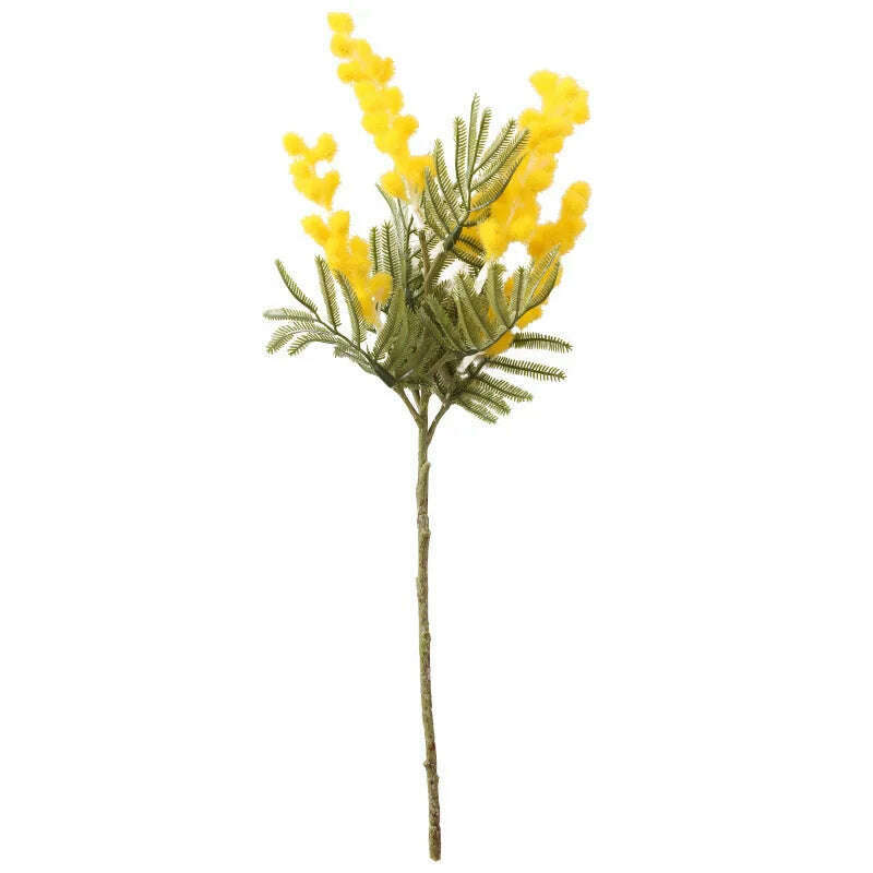 38cm Fake Acacia Artificial Flowers Yellow Mimosa Spray Cherry Fruit Branch Wedding Home Table Decoration Fake Flower - KIMLUD