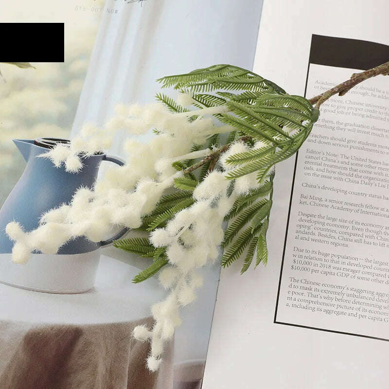 38cm Fake Acacia Artificial Flowers Yellow Mimosa Spray Cherry Fruit Branch Wedding Home Table Decoration Fake Flower - KIMLUD