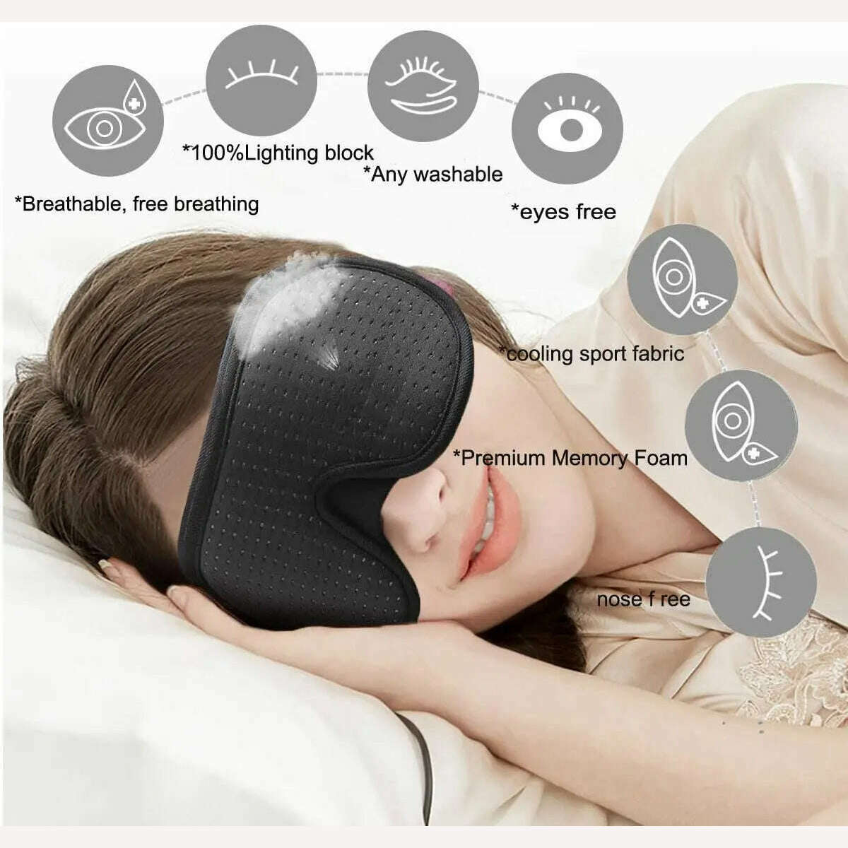3D Mask for Sleep Eye Mask Lights Blockout Soft Padded Sleeping Masked Fabric Cover Shade Blindfold Eyepatch - KIMLUD